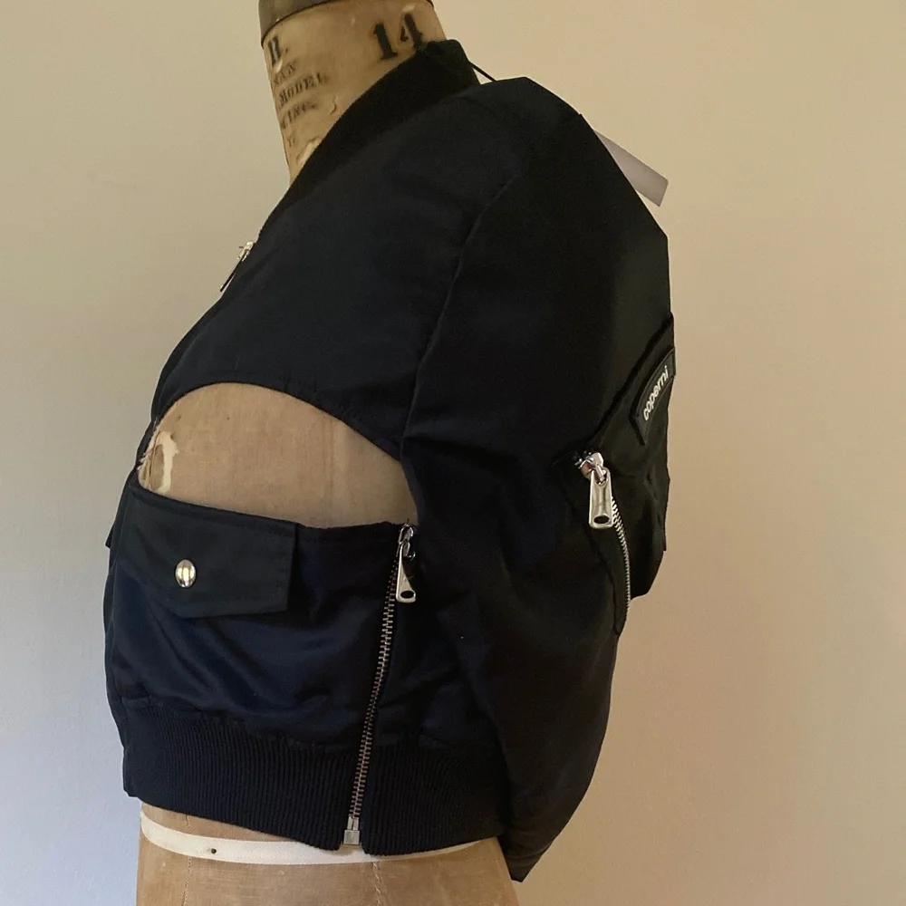 Coperni Cut-Out Cropped Shell Bomber Jacket Black New with Tags US 4 - Picture 12 of 15